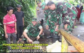 Wujudkan Impian Warga, Kodim 0403/OKU Resmi Mulai Ground Breaking Jembatan Beton Tungku Jaya I