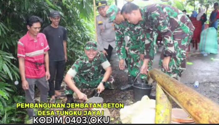 Wujudkan Impian Warga, Kodim 0403/OKU Resmi Mulai Ground Breaking Jembatan Beton Tungku Jaya I