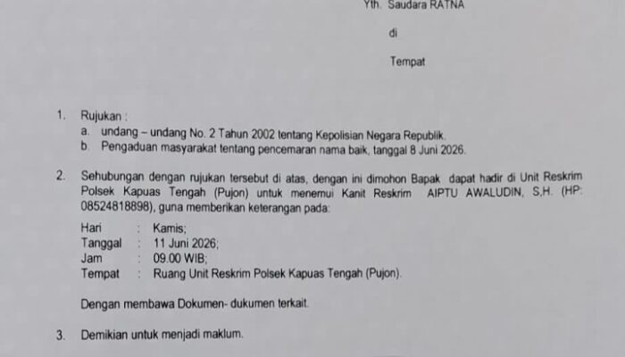 Disebut Diduga Jadi Pusat Peredaran Narkoba, Polsek Kapuas Tengah Bakal Periksa Jurnalis Atas Aduan Yang Bersangkutan